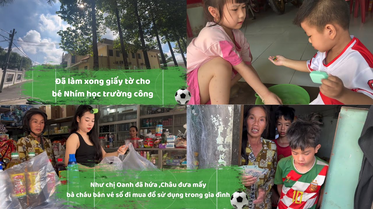 Làm xong giấy tờ cho bé Nhím học trường công.Như chị Oanh đã hứa,Châu đưa mấy bà cháu đi muađồ dùng 