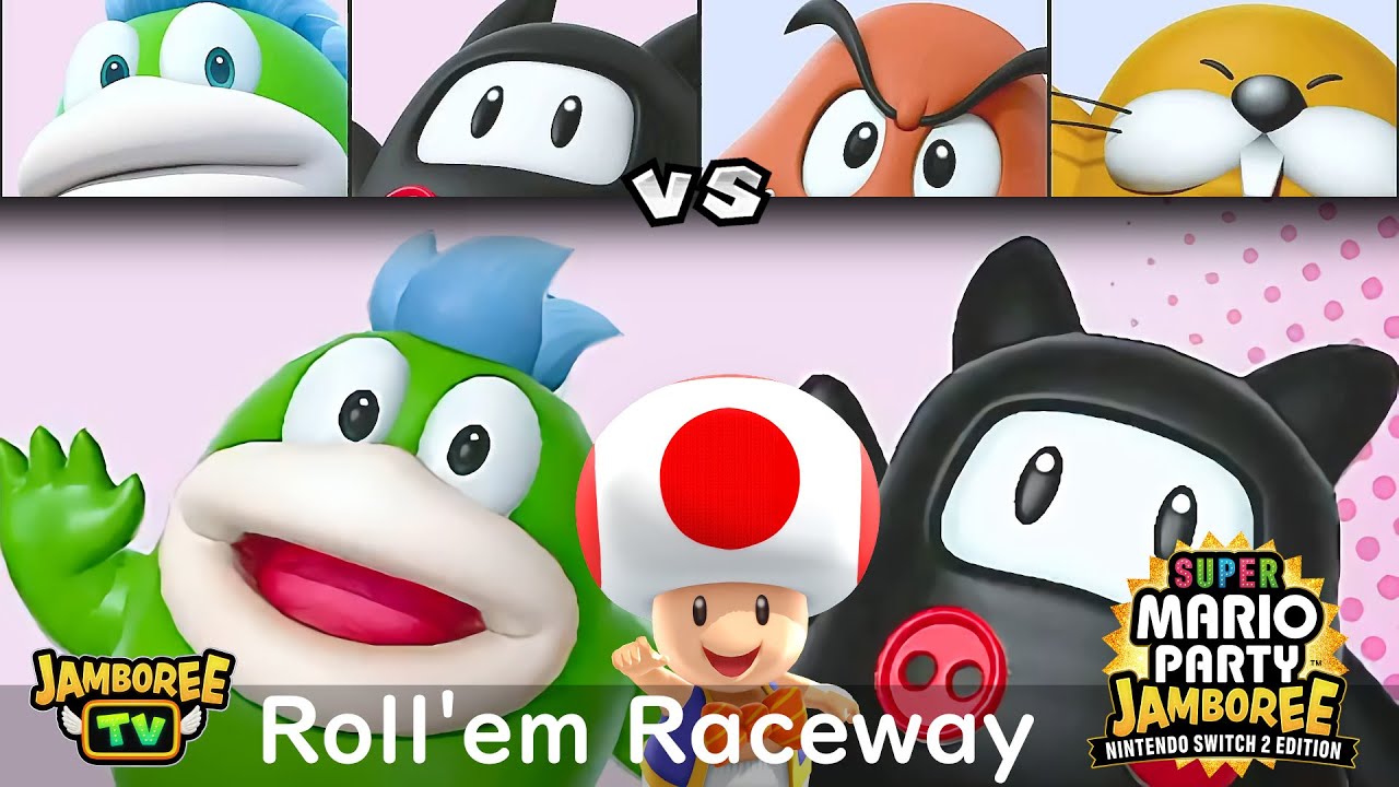 Super Mario Party Jamboree TV Spike and Ninji vs Goomba and Monty Mole in Roll'em Raceway