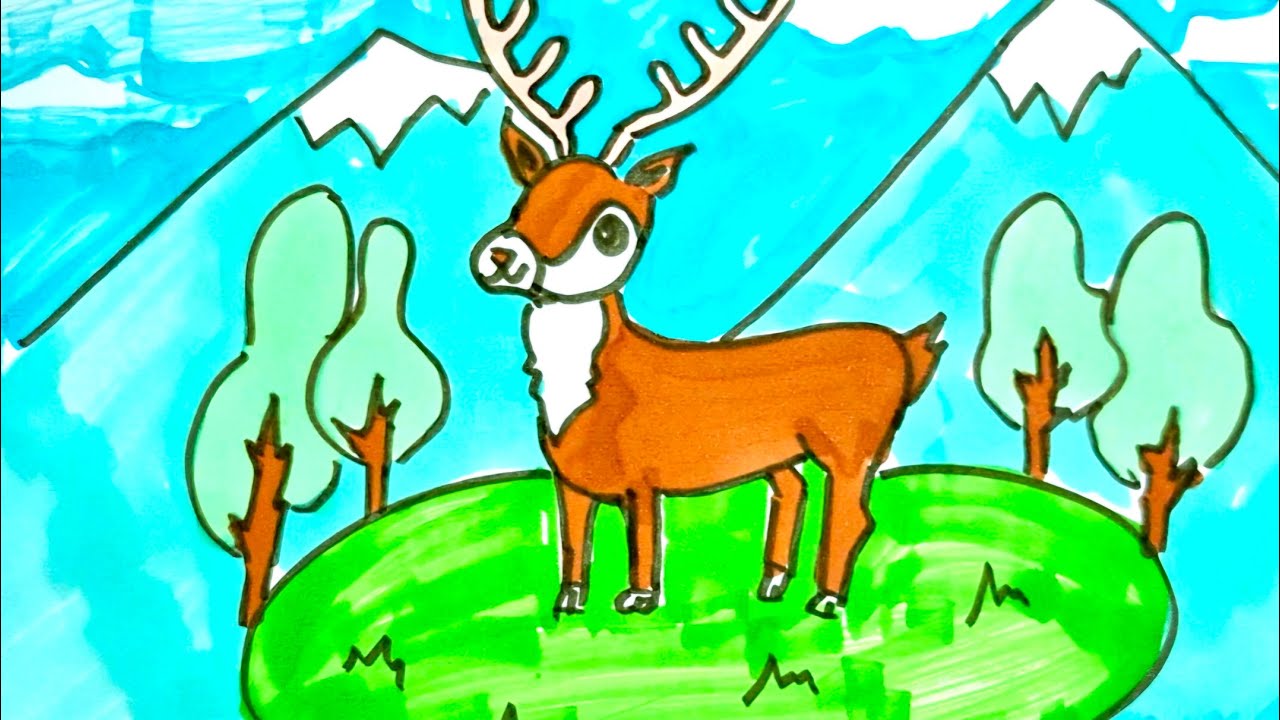 Let’s Draw a Cute Deer in the Mountains 🦌🏔️