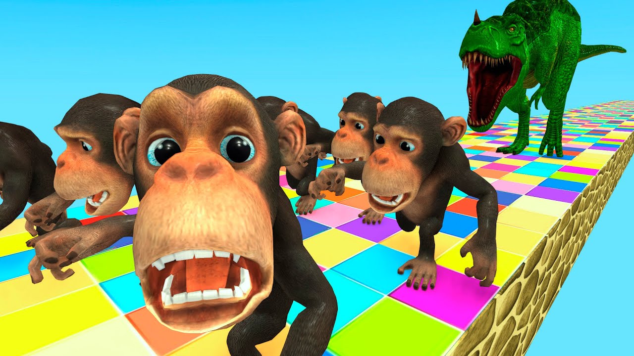 Temple Run Funny Monkey Run away From Zombie T-Rex | Best Monkey vs Giant T-Rex Animal Fight