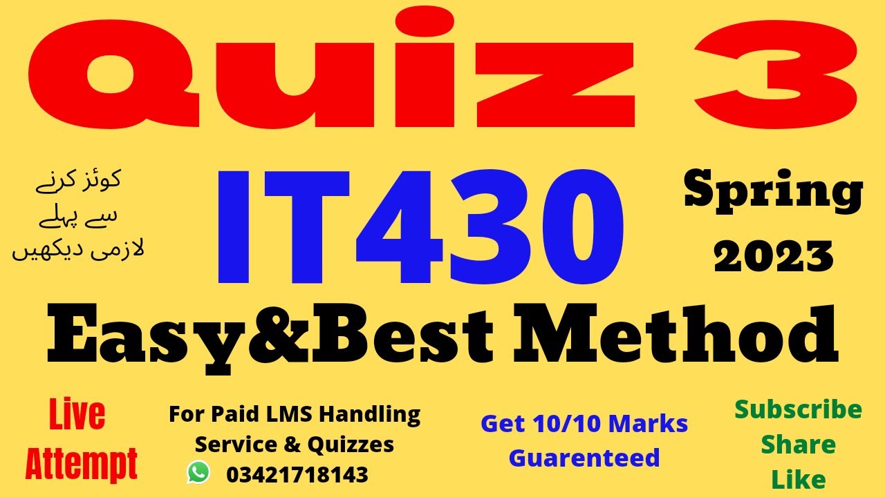IT430 Quiz 3 Solution Spring 2023 100% Correct Answers
