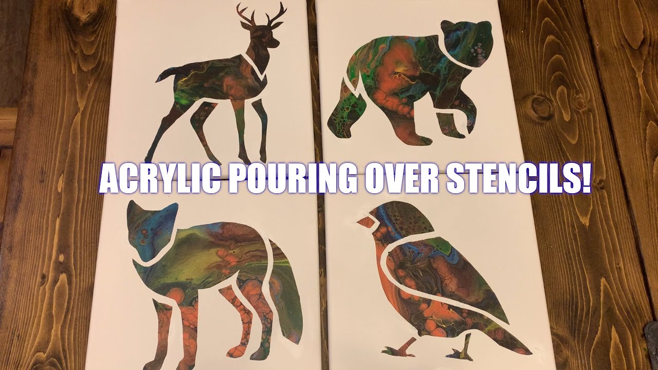 Into the Woods - Set of 4 Acrylic Pours Over Stencils