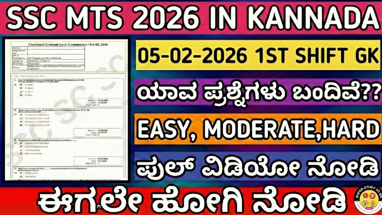 SSC MTS 2026 SHIFT WISE GK QUESTIONS IN KANNADA|#sscmts