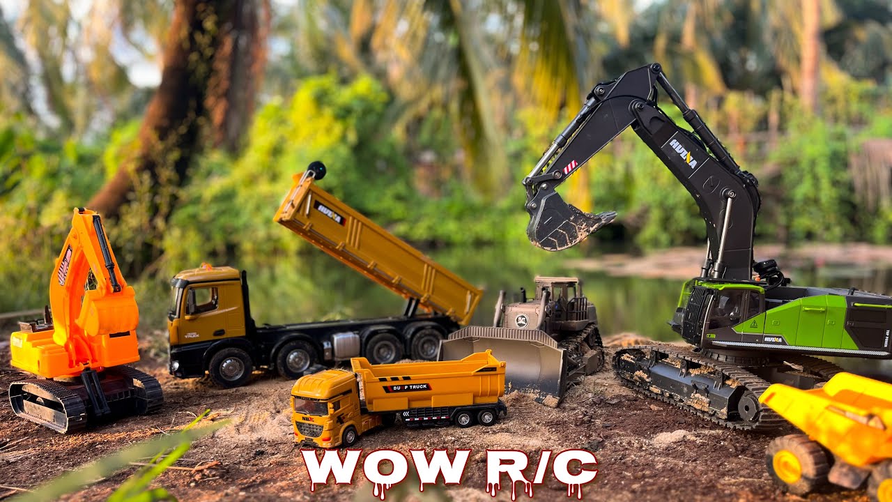 R/C #vdo18 dump truck Huina 1536 with Excavator Huina 1593 and bulldozer huina 1554 