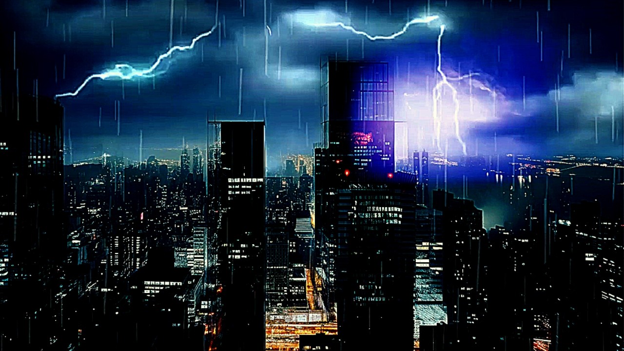 Midtown High‑Rise Thunderstorm – 7 Hours of Heavy Rain, Thunder & Lightning