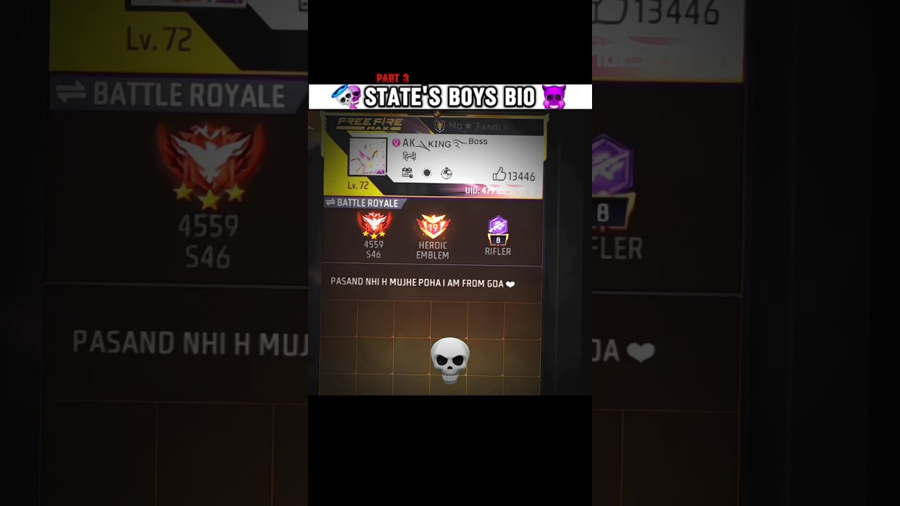 STATES BOY'S BIO 💀 PRAT 3 WET FOR BIO 😈☠️ ATTITUDE BOY'S ☠️#bio #freefire #youtubers #states