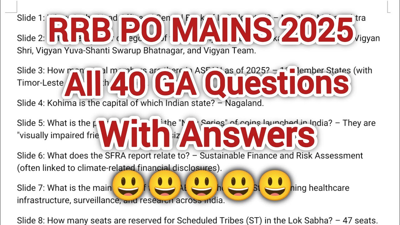 RRB PO MAINS GA Questions with Answers l #rrbpo #rrbpomains #rrbpoga