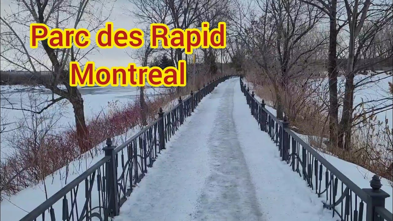 Walking tour of parc  des Rapid in winter، relaxing sound of the river #montreal  #park #viral