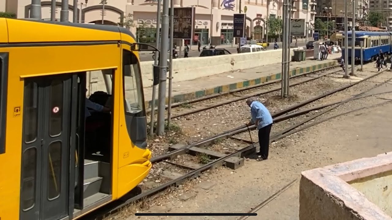 Railway track switch pointsman on Alexandria Egypt's old tram line
