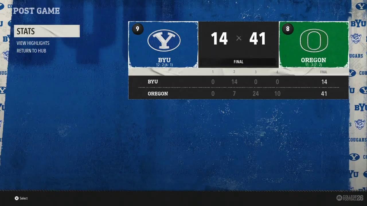 #9 BYU (12-1) at #8 Oregon (10-3) (Season 3, CFP Round 1)
