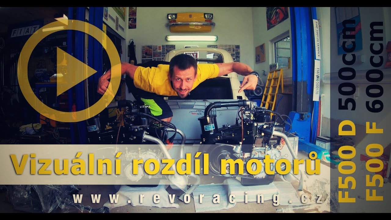 Vizuální rozdíl motorů Fiat 500D 500ccm a Fiat 500F se zvýšeným obsahem na 600ccm