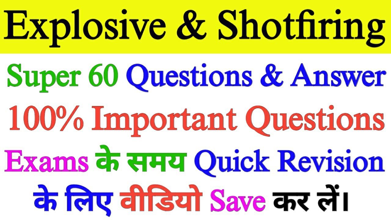 Explosive & Shotfiring Super 60 Question & Answer || Important Questions for Mining Sirdar, Overman