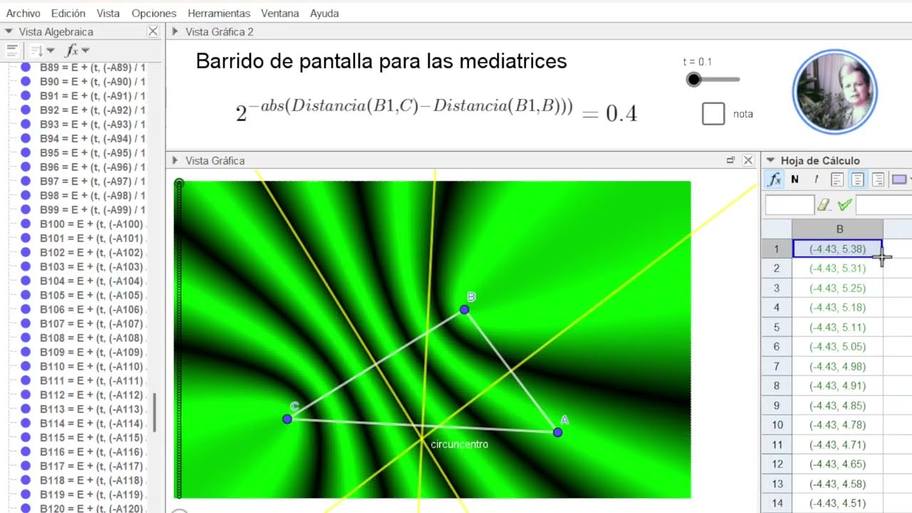 Mediatrices de un triángulo con color dinámico