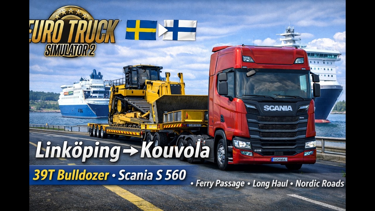 ETS2 | Linköping → Kouvola 🇸🇪🇫🇮 | 39T Bulldozer | Ferry & Long Haul | Scania S 560