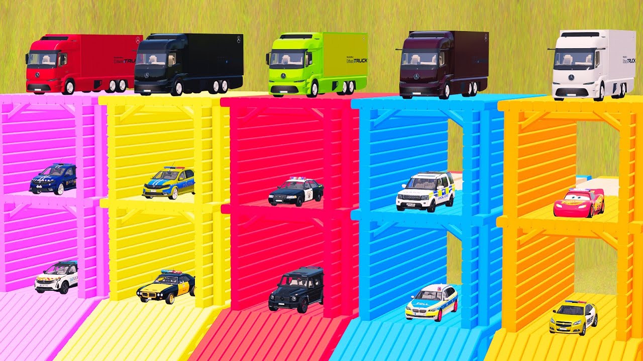 TRANSPORTING POLICE CARS, AMBULANCE, FIRE TRUCK, COLORFUL CARS WITH TRUCK FARMING SIMULATOR 22! #21