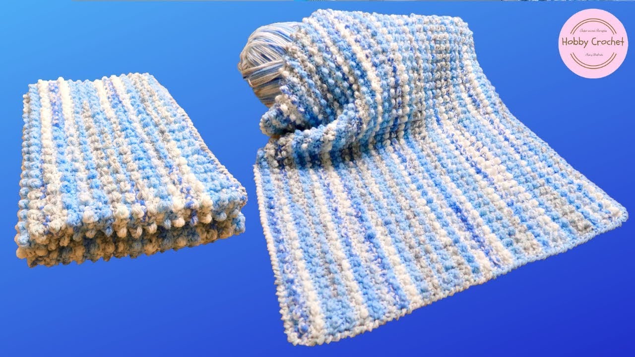 Manta en Punto Burbuja a crochet paso a paso  (Versión Diestra)