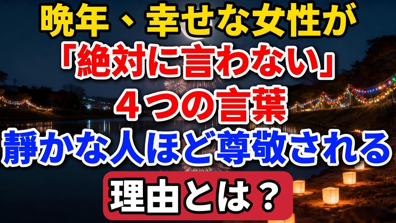 晩年、幸せな女性が「絶対に言わない」４つの言葉。静かな人ほど尊敬される理由とは？【長者の知恵物語】#老後の暮らし #シニアライフ #終活 #人間関係 #人生経験 #感動する話 #年金生活 #生き方