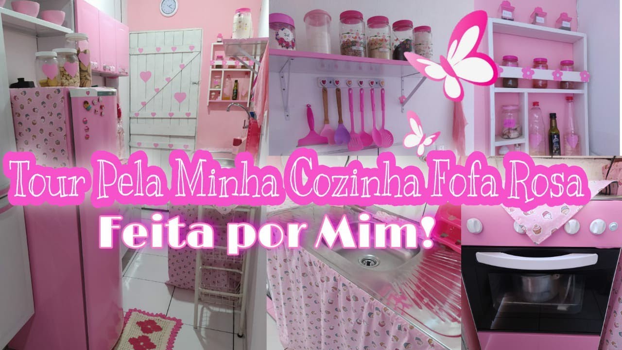 TOUR PELA MINHA COZINHA ROSA E FOFA/ FEITA POR MIM!!///atualizado