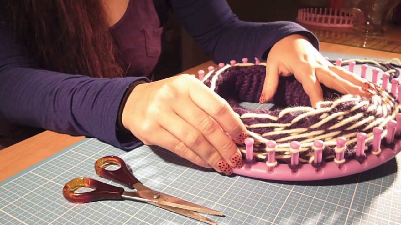 Mütze/Beanie mit Muster stricken mit dem Knitting Loom bzw. Strickring (Schrägstreifen)