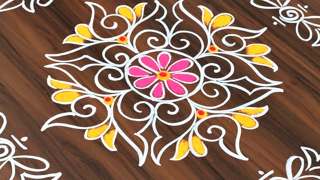 Easy border rangoli designs | Friday rangoli | Simple rangoli with side border designs | Lotus kolam