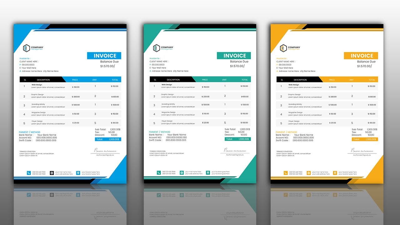 تصميم فاتورة حديتة احترافية على ادوبي Invoice modern design in Adobe illustrator