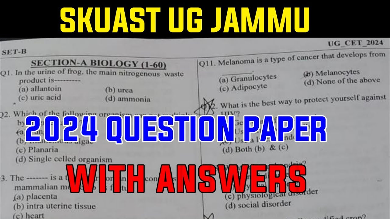 SKUAST JAMMU 2025 | UG PROGRAMME | 2024 QUESTION PAPER WITH ANSWERS | SKUAST ENTRANCE TEST.