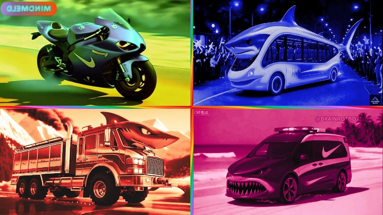 SHARK BIKE 🆚 SHARK BUS 🆚 SHARK TRUCK 🆚 SHARK POLICE VAN 🔥 CRAZY BRAINROT | Tiles Hop EDM