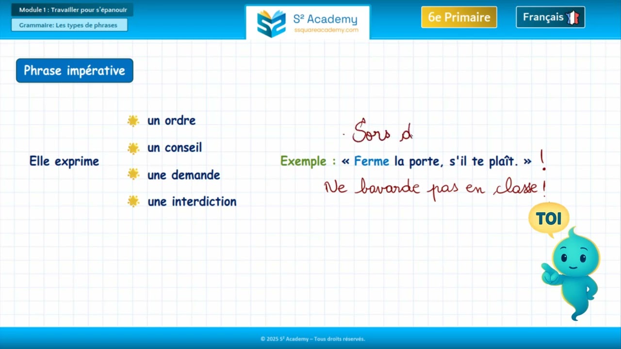 2- 6e année | Français – Module 1 – Grammaire : Les types de phrases