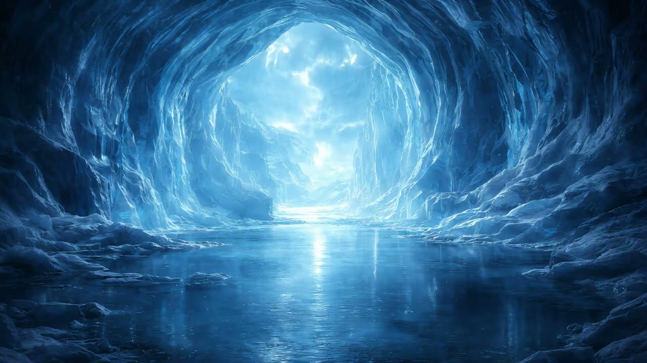 Antarctic Blue Ice Cave Ambience (4K) — 10 Hours | Deep Sleep & Relaxing Music 🌙