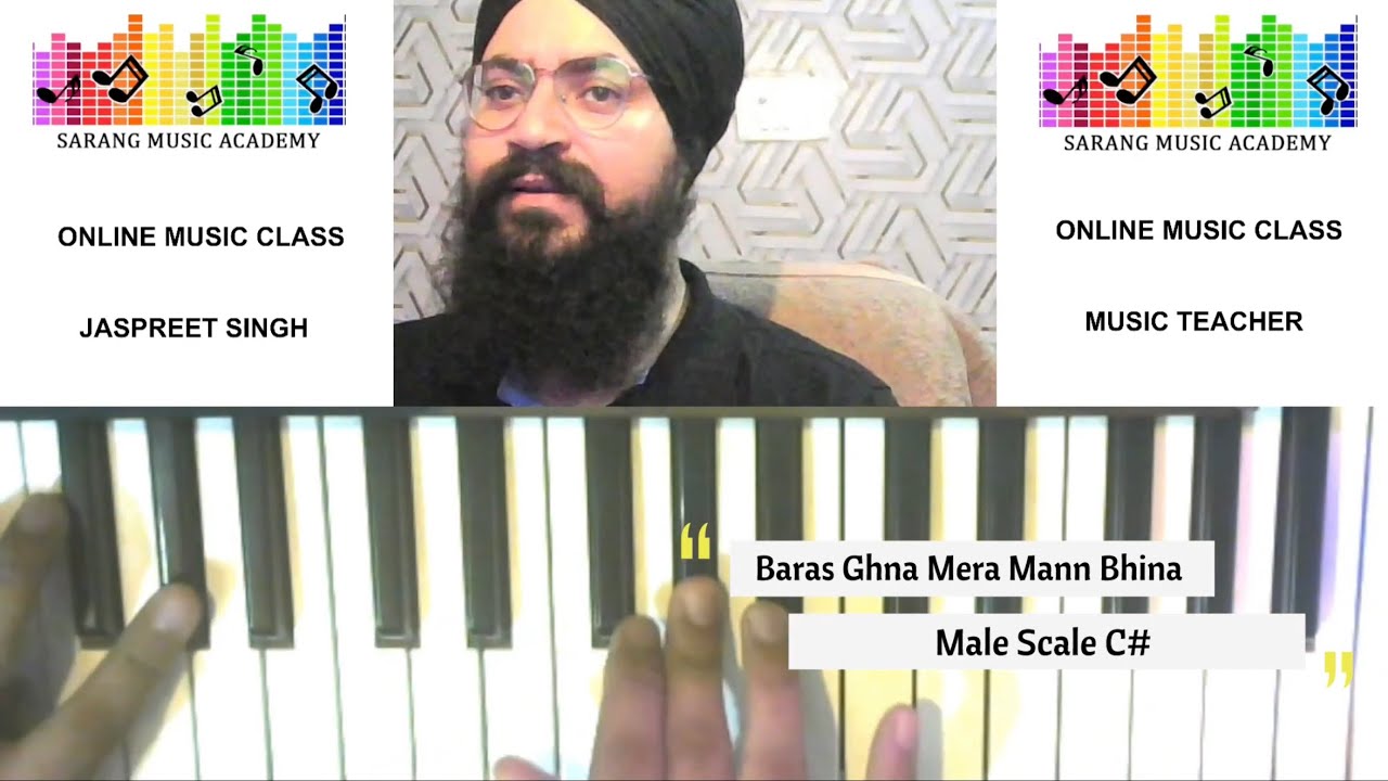 Baras Ghna Mera Mann Bhina ￼￼|| Raag Miyan ki Malhaar || Shabad Tutorial Male Scale C#