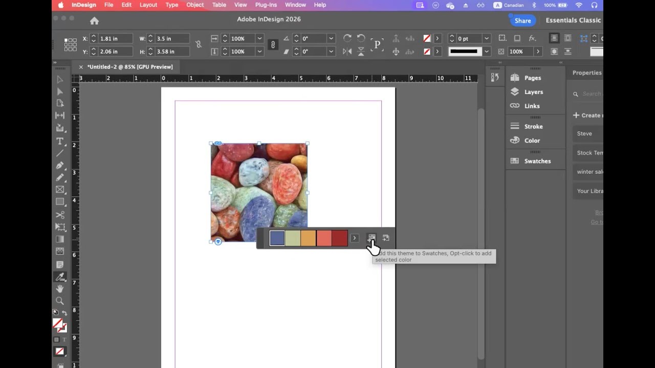 Color theme tool in InDesign