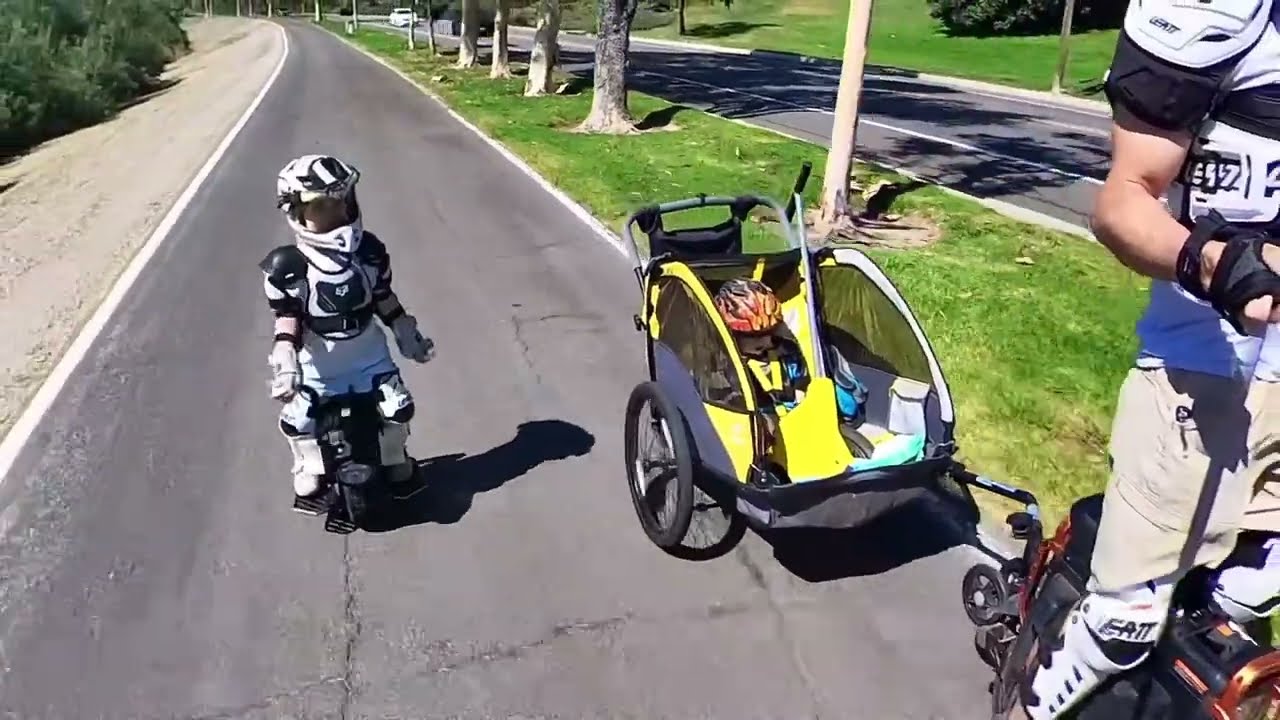 EUC Family - 4yrs old & conquering miles of bike trails while dad tugs trailer. #inmotionv13