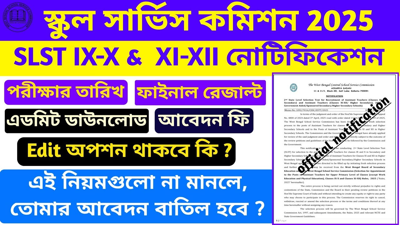 WB SSC SLST Notification 2025 | Slst Eligibility Criteria,Exam Date,Result Published,Application Fee