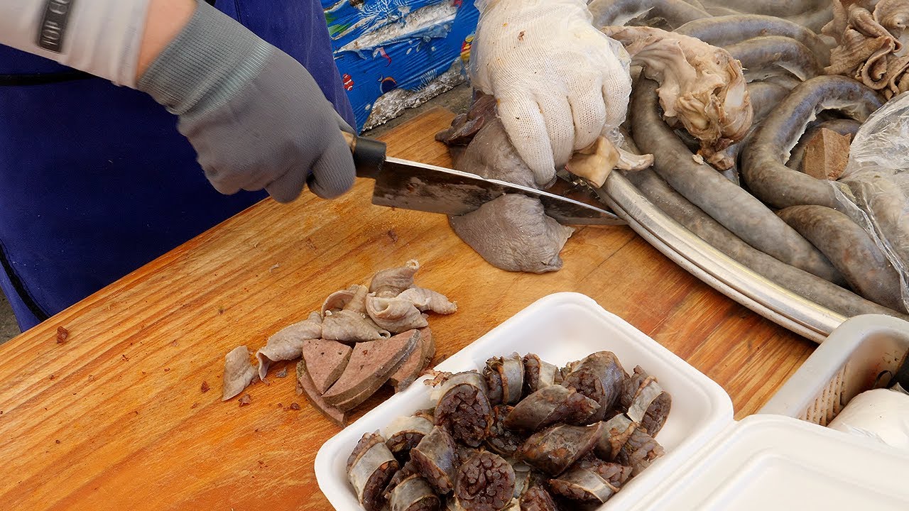 순대 자르기 달인 / blood sausage cutting master - sundae / korean street food