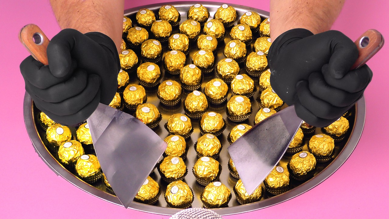 Ferrero Rocher - Ice Cream Rolls | massive Number of Chocolates become rolled fried Ice Cream - ASMR