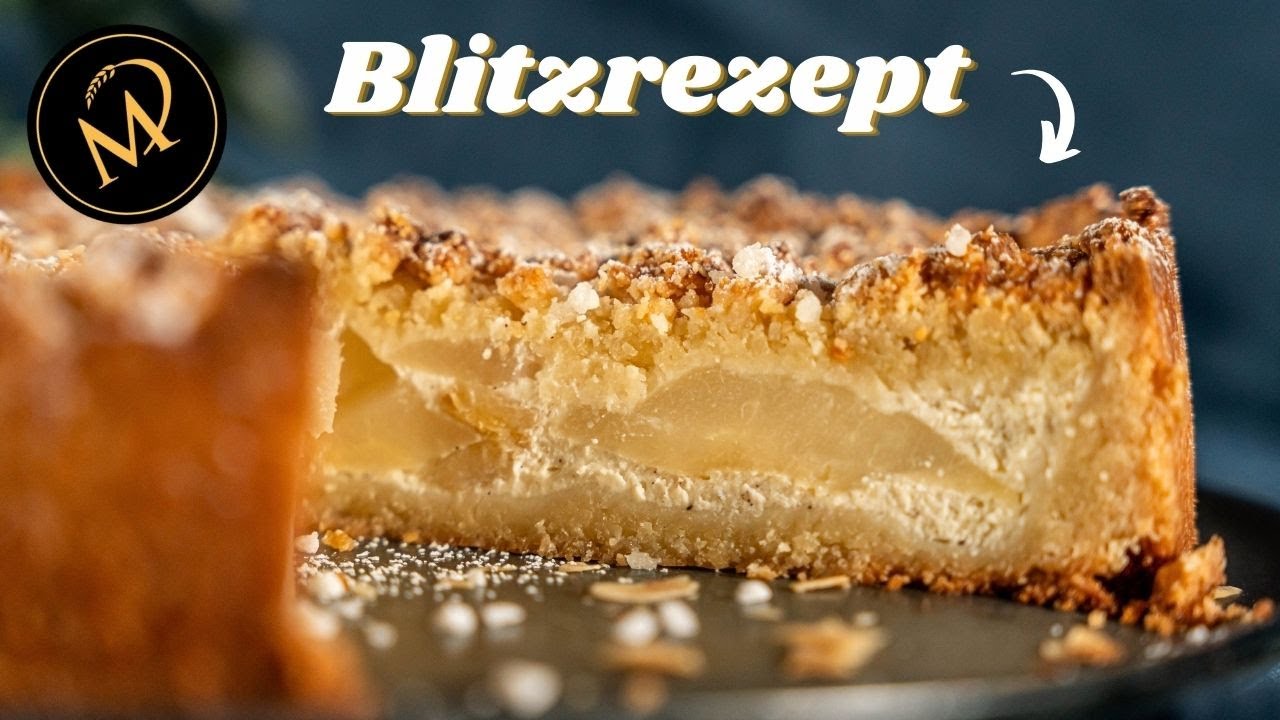 Schneller Ricotta Mandel Birnen Kuchen mit Streusel - Saftiger und einfacher Streuselkuchen