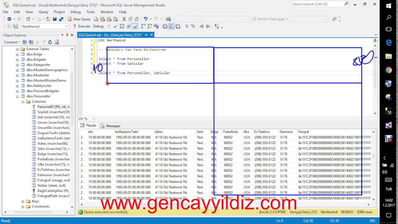 19-) T-SQL Tabloları Yan Yana Birleştirme