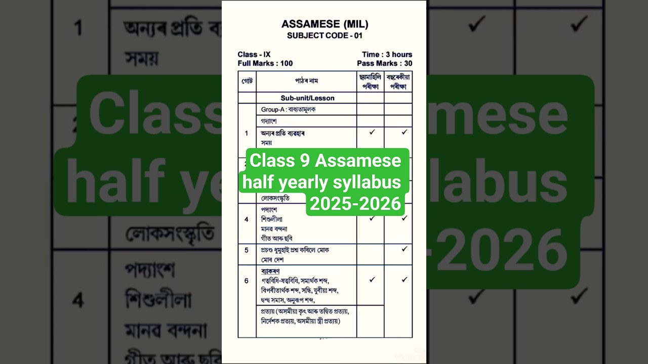 Class 9 Assamese half yearly syllabus 2025-2026#assamese#syllabus #study