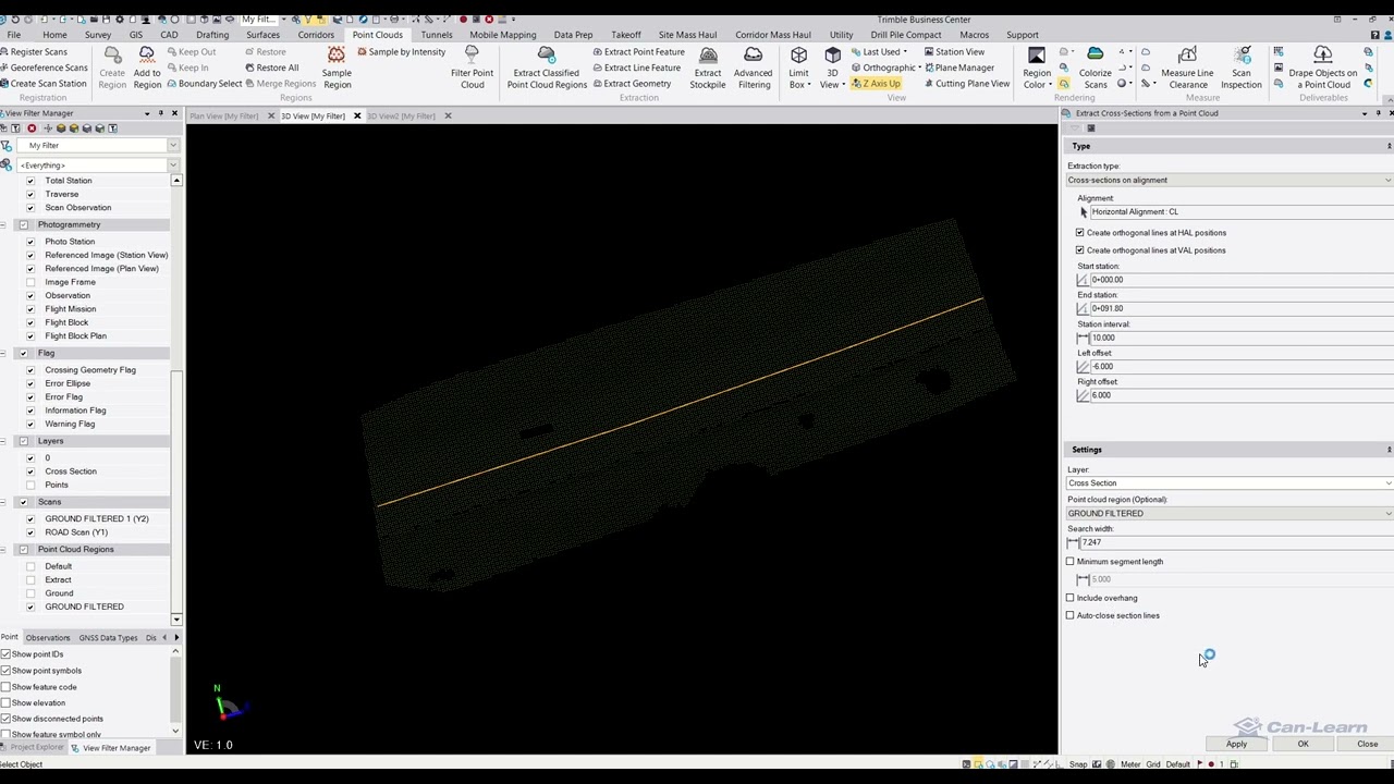 Can-Learn: Creating Draped Cross-Section Lines Based on Point Cloud & Using Reference Alignment TBC