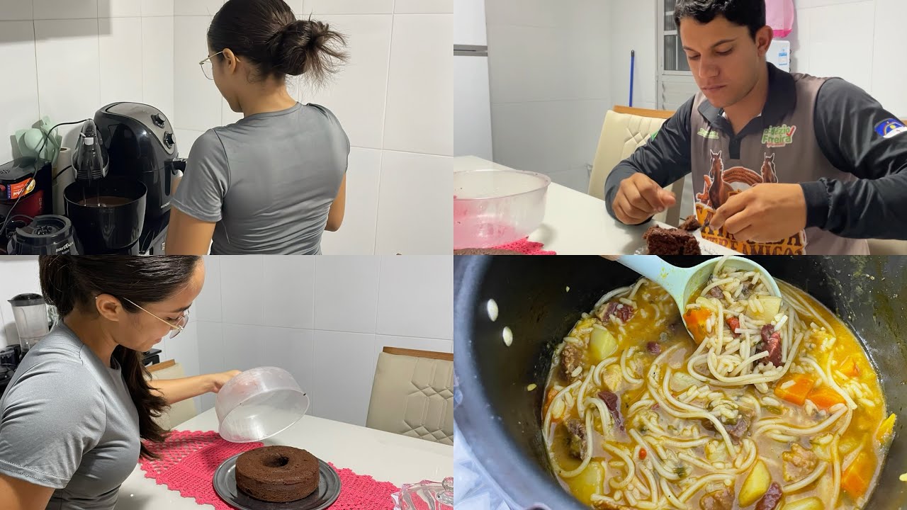 NOSSA ROTINA DA NOITE+NAYARA PREPAROU UM DELICIOSO BOLO + FEZ TAMBÉM SOPA DE CHARQUE PARA JANTARMOS!