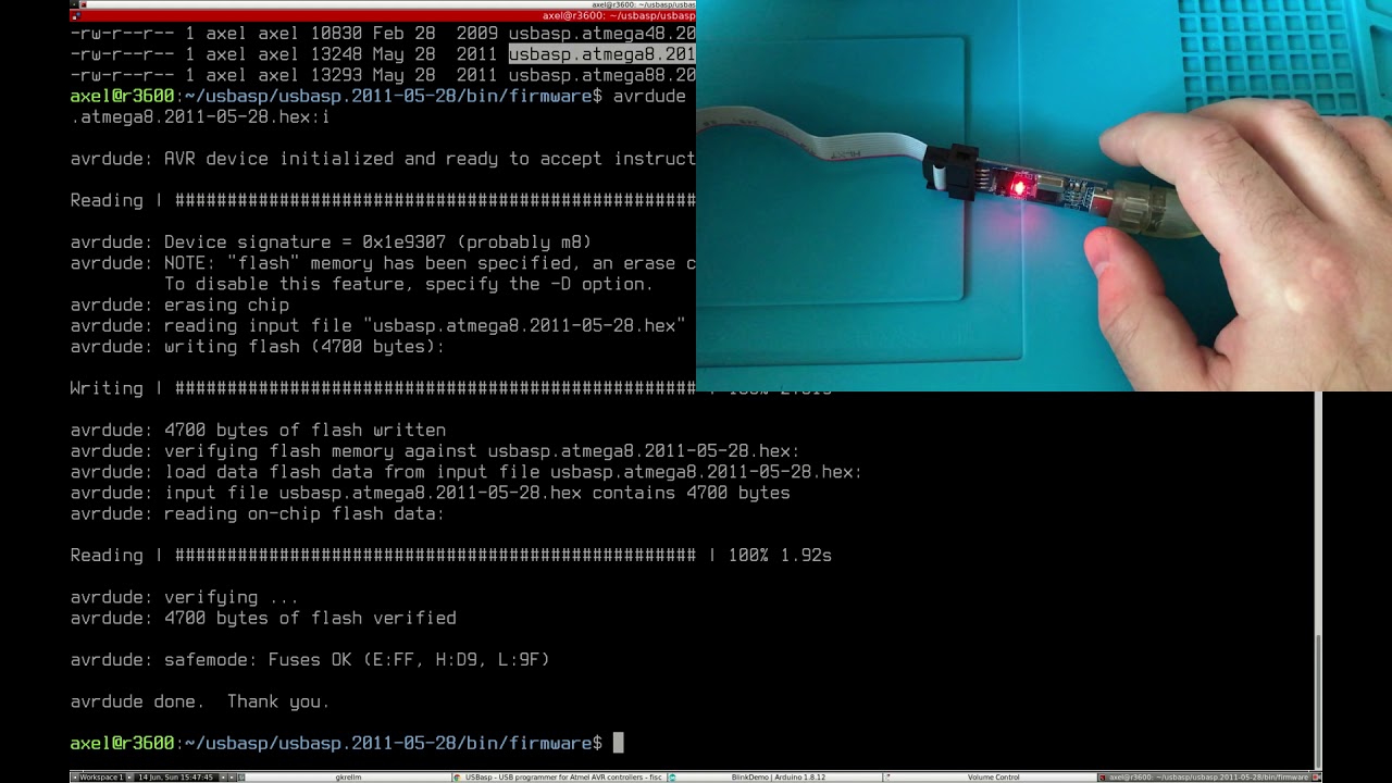 USBasp programmer firmware upgrade. Fix 'cannot set sck period' and unlock slow programming mode.