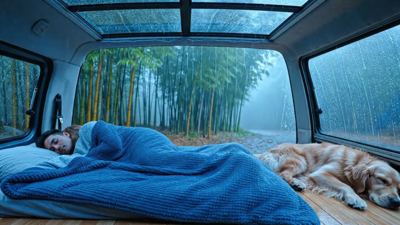 Cozy Rain in Camper Van with Dog 🐶 | Forest Rain Sounds for Deep Sleep, Relaxing ASMR Night
