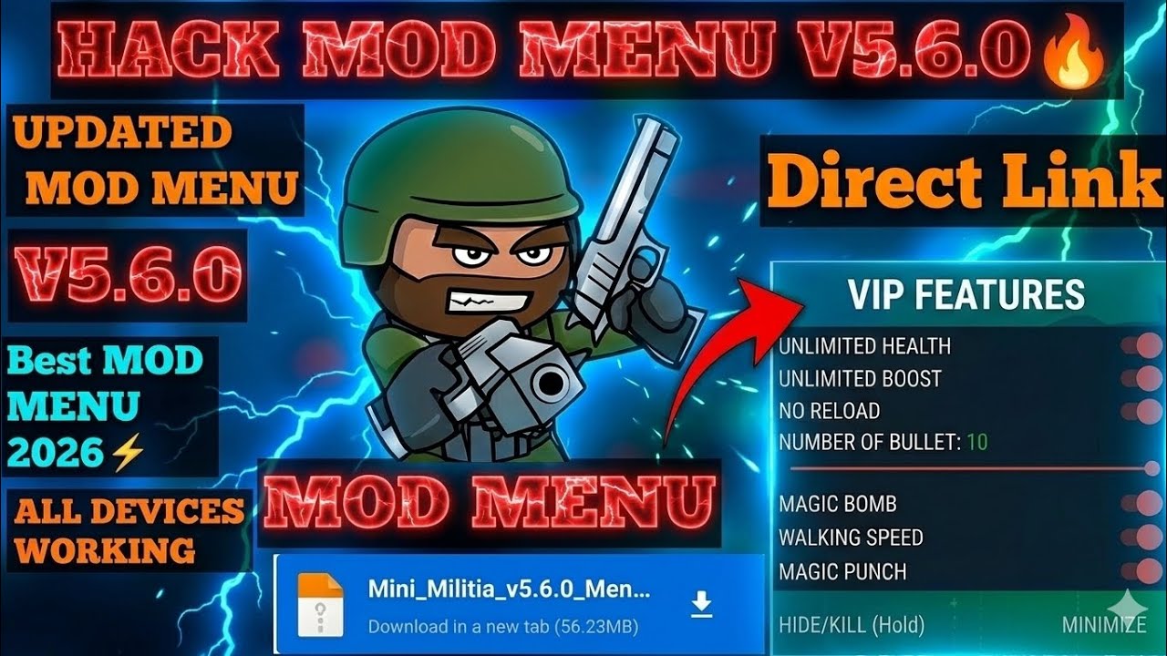 Mini Militia Mod Menu v5.6.0 🔥 (Direct Mediafire Download Link) No Password 2026🎯