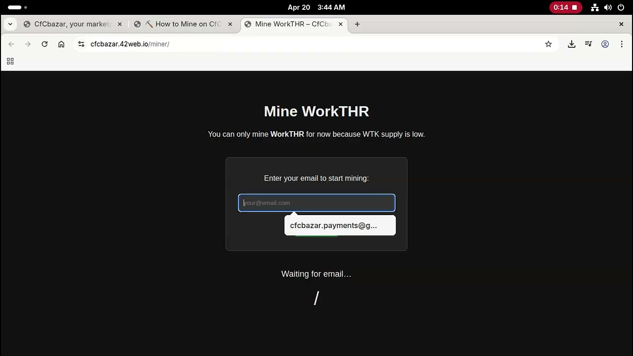How to Mine WorkTokens on CfCbazar &mdash; Full Tutorial (Browser Mining, No Hardware Needed!)