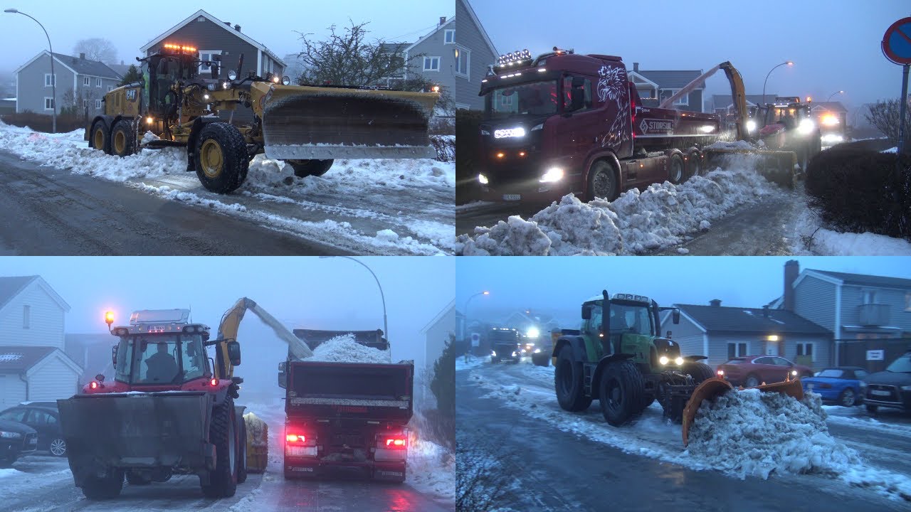 4K| Snow and ice removal with CAT 150, Fendt Vario, Massey Ferguson 7719S and Dump trucks