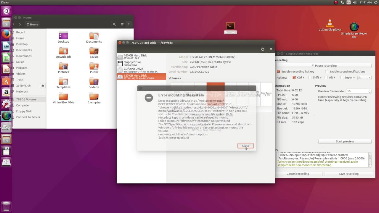 Data recovery solution from hibernated harddisk ; Error mounting Volume (Hard Disk) in Ubuntu