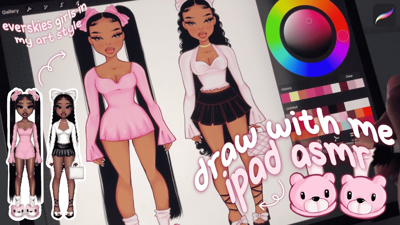 drawing everskies girls in my artstyle ⋆୨୧˚| cozy draw with me on procreate | ipad asmr no music 🎧🤍