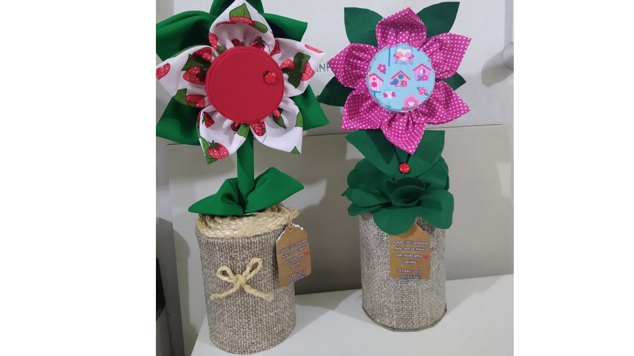 Flor de fuxico,peso de porta feita de lata de leite