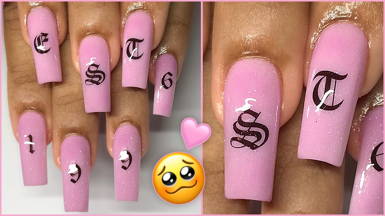 Old English Letter Nails FAST & EASY! Step by Step Acrylic Nails Tutorial DIY