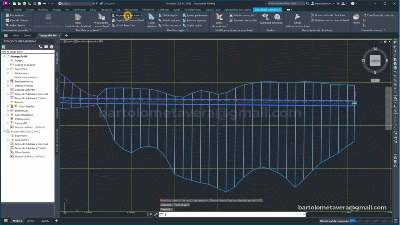 Vídeo 8 - Creación del Corredor Víal Obra Lineal y su Superficie en Autodesk Civil 3D 2025